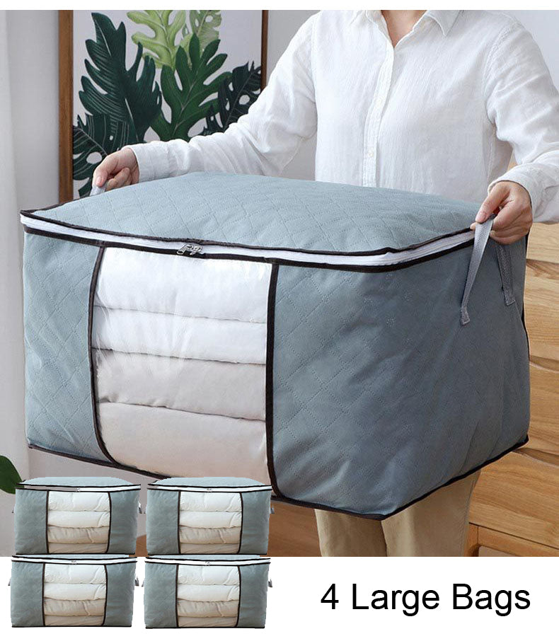 4 Large Non-woven Storage Bags With Windows, Foldable Clothes