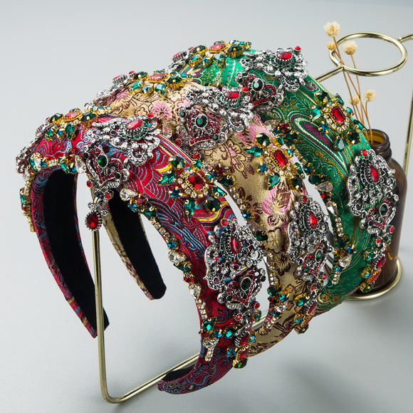 Luxe padded headband hair hoops baroque rhinestone crystal embroidered