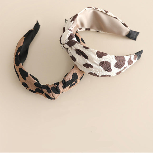 PADDED HEADBAND FABRIC COW LEOPARD KNOTTED