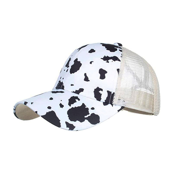 PONYTAIL CAP COW PRINT LEOPARD MESH BASEBALL HAT